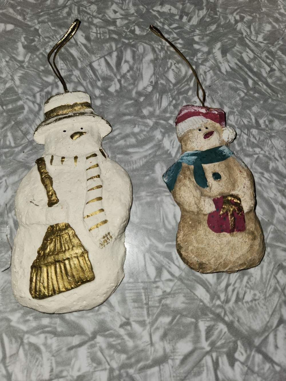 Handcrafted Snowman Ornament Duo - White & Beige Holiday Decorations